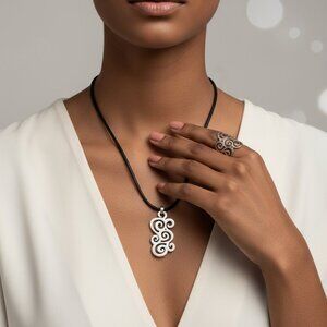 Tous Silver Artistic Swirl Ring And Matching Pendant